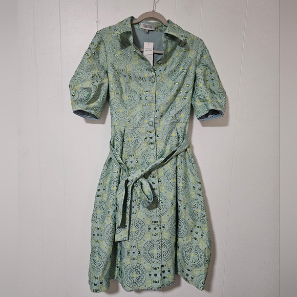 Nwt Teri Jon by Rickie Freeman Metallic Jacquard Shirtdress - Picture 2 of 7